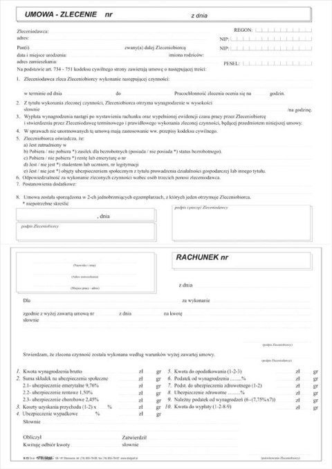 Druk samokopiujący Umowa - Zlecenie A4 100k. Stolgraf (K23)