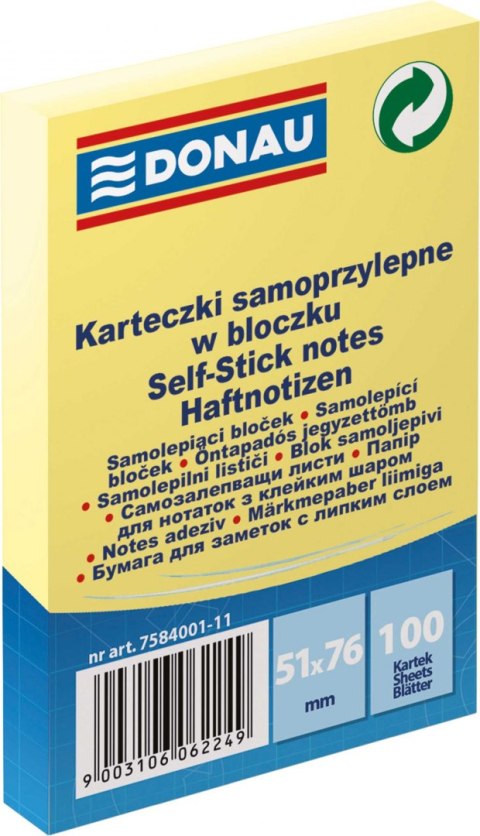 Notes samoprzylepny (karteczki) żółta 100k [mm:] 51x76 Donau (7584001)