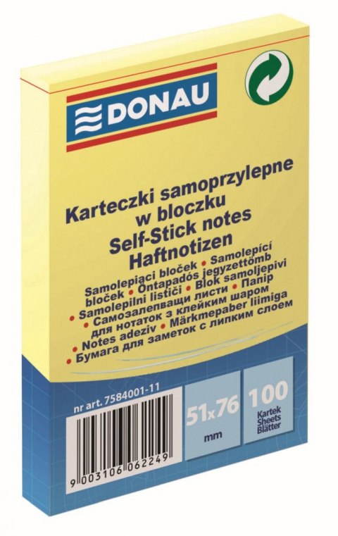 Notes samoprzylepny (karteczki) żółta 100k [mm:] 51x76 Donau (7584001)