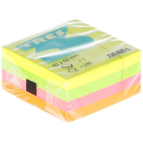 Notes samoprzylepny (karteczki) NEON mix intensywny 240k [mm:] 50x50 Tres (KOSN5050)