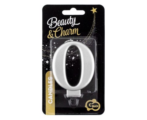 Świeczka urodzinowa cyferka 0, metalik srebrna 8 cm Godan (PF-SCS0)