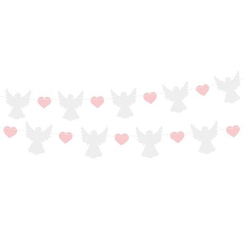 Girlanda Aniołki (10x12 cm), różowe serduszka (5x4 cm), 150 cm Godan (PF-GPAR)