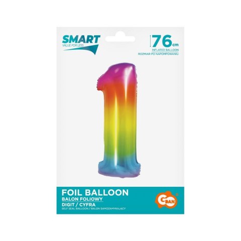 Balon foliowy Godan Smart cyfra 1 tęcza 76cm (CH-STC1)