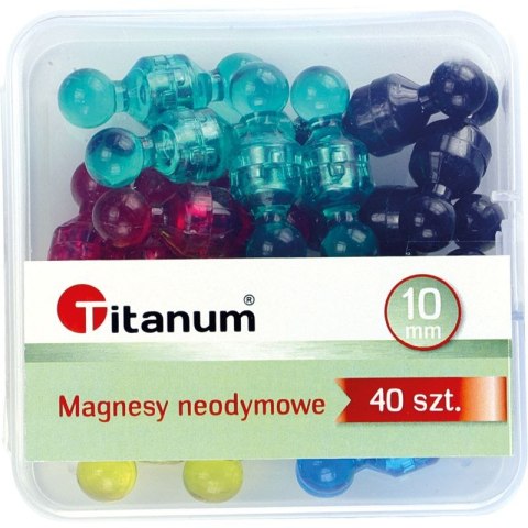 Magnes pinezki tablicowe 10 mm neodymowe mix śr. 10mm Titanum 40 sztuk