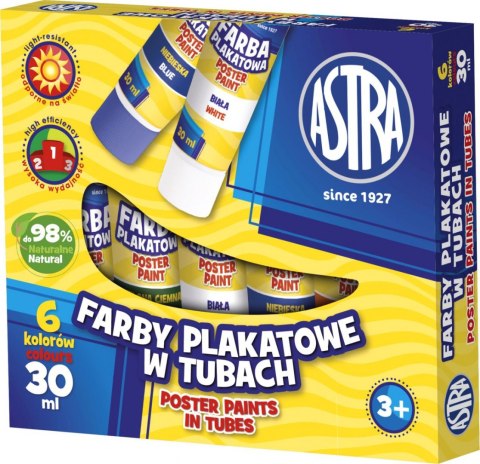 Farby plakatowe w tubach kolor: mix 30ml 6 kolor. Astra (83119900)
