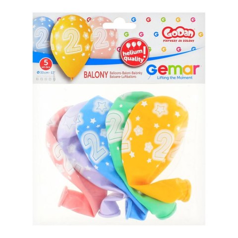 Balon gumowy Premium Hel z nadrukiem 2, 13 cali/5 sztuk mix 330mm 13cal Godan (GS120/2)