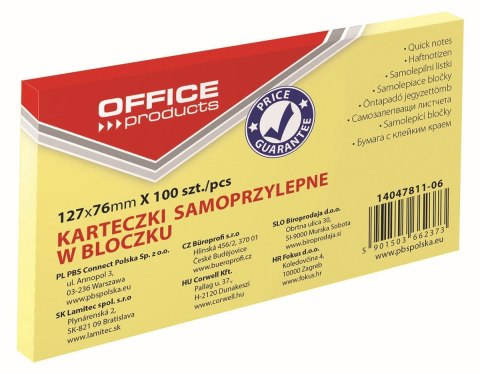 Notes samoprzylepny Office Products żółty 100k [mm:] 127x76 (14047811-06)