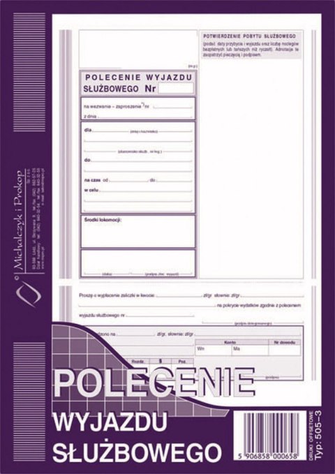 Druk offsetowy Polecenie wyjazdu służbowego A5 40k. Michalczyk i Prokop (505-3)