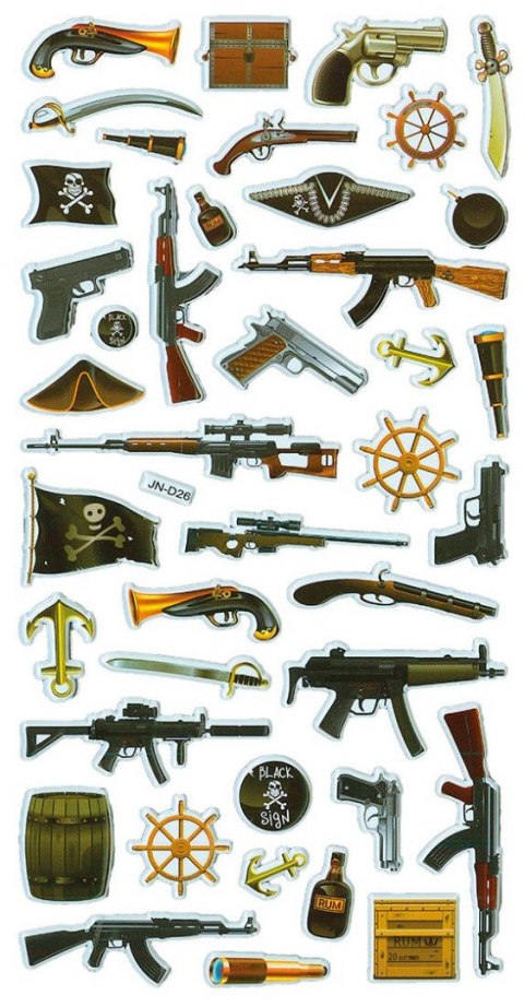 Naklejka (nalepka) Craft-Fun Series wypukła pistolety, karabiny, strzelby, akcesoria pirackie Titanum (JN-D26)