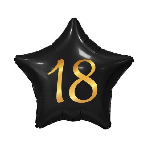 Balon foliowy Godan gwiazda czarna, nadruk złoty, 18 urodziny 19cal (FG-G18C)