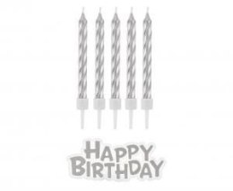 Świeczka urodzinowa Happy Birthday, srebrne, 16 szt Godan (SF-HBSR)