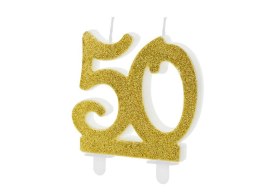 Świeczka urodzinowa liczba 50, złoty 7.5cm Partydeco (SCU5-50-019)