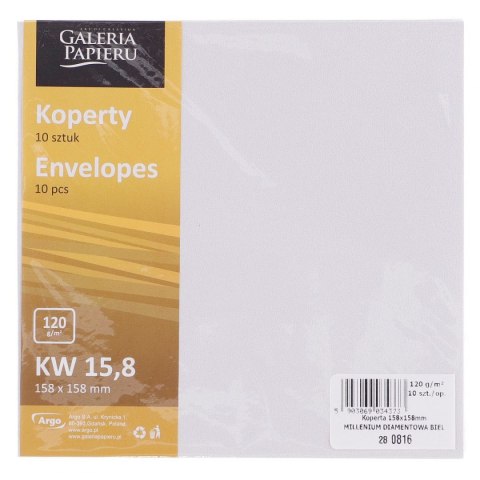 Koperta Millenium kw biała metaliczna [mm:] 158x158 Galeria Papieru (280816) 10 sztuk