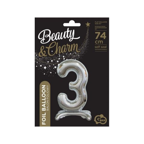 Balon gumowy Beauty&Charm cyfra stojąca srebrna Srebrny 30cal Godan (BC-ASS3)