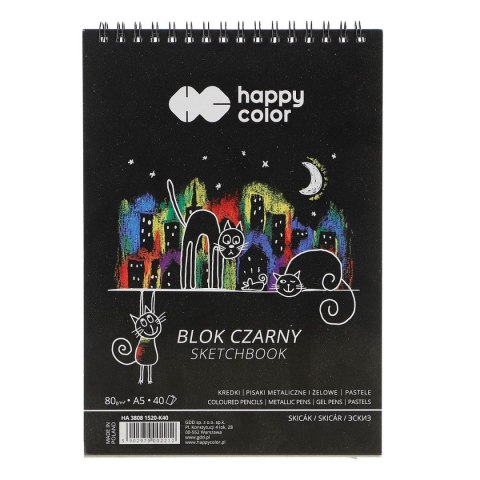 Blok artystyczny Happy Color czarny A5 80g 40k (HA 3808 1520-K40)