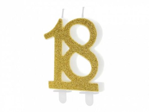 Świeczka urodzinowa liczba 18, złoty, 7.5cm Partydeco (SCU5-18-019)
