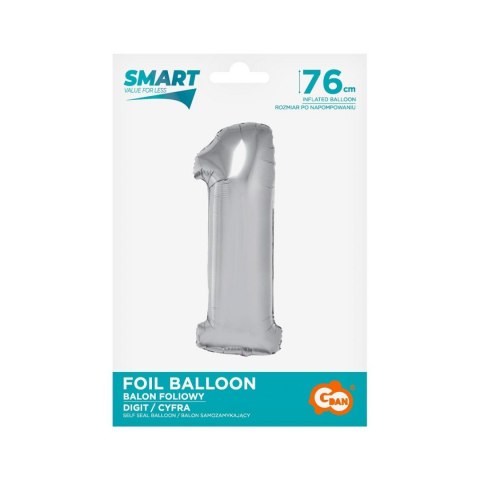 Balon foliowy Godan Smart cyfra 1 srebrna 76cm (CH-SSR1)