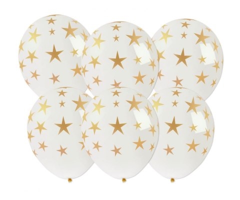 Balon gumowy Arpex Golden party ze złotym nadrukiem gwiazdki 6szt. biały 250mm (KB8190)