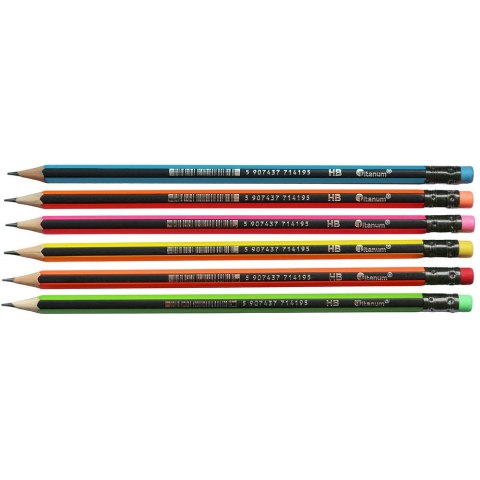 Ołówek z gumką sześciokątny neonowo-czarne paski HB Titanum (QB-29)