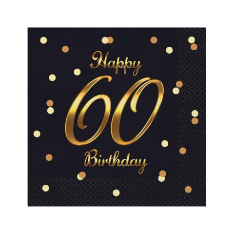 Serwetki Happy 60 Birthday, nadruk złoty czarny papier [mm:] 330x330 Godan (PG-S60C)