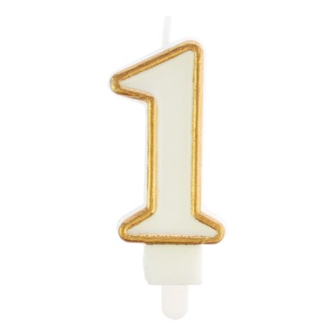 Świeczka urodzinowa cyferka nr 1 biała złota obwódka Arpex (DS0064ZLO-1-9906)