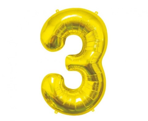 Balon foliowy Cyfra 3, złota, 85 cm 85cal Godan (BC-HZL3)