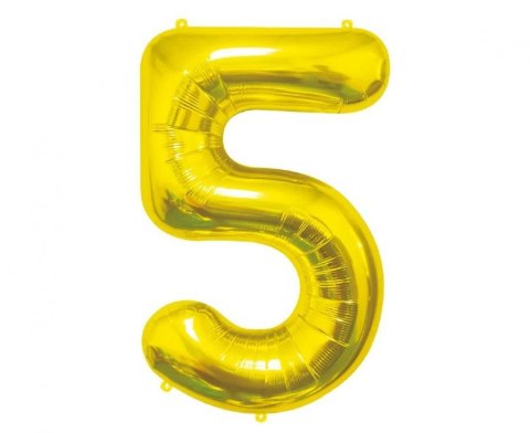 Balon foliowy Cyfra 5, złota, 85 cm 85cal Godan (BC-HZL5)