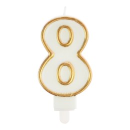 Świeczka urodzinowa cyferka nr 8 biała złota obwódka Arpex (DS0200ZLO-8-9906)