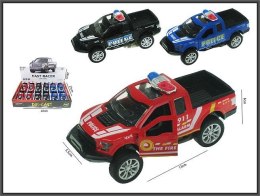 Samochód Policja Straż Pożarna metal ze światłem i z dźwiękiem Hipo (HX139)