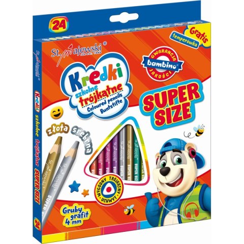 Kredki ołówkowe SUPER SIZE 5903235654633 24 kol. Bambino (trójkątne + temperówka)