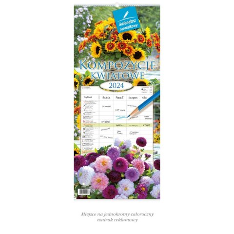 Kalendarz ścienny notatnikowy 2024 KOMPOZYCJA KWIATOWE 220mm x 490mm Lucrum (WN02)