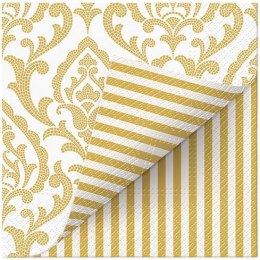 Serwetki Lunch Double Design Portuguese Tiles Stripe (gold) mix nadruk bibuła [mm:] 330x330 Paw (SDLD000409)