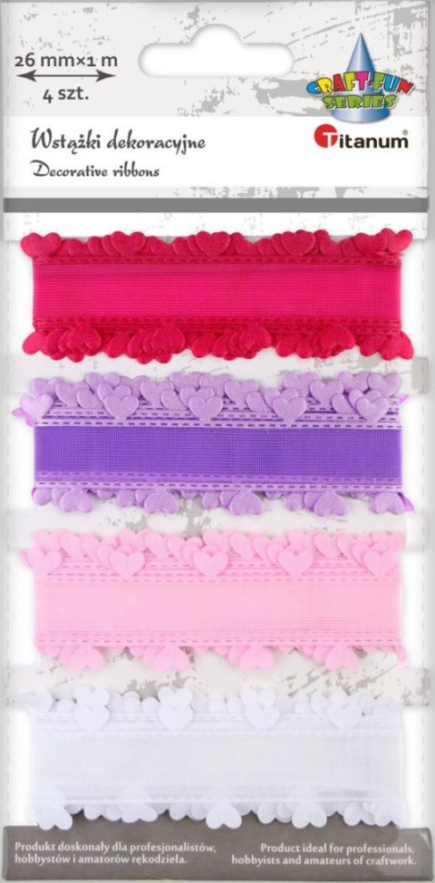 Wstążka Craft-Fun Series falbanka z sercami 4 kolory 26x1 [mm x m] mix Titanum (BR231745)