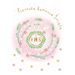 Kartka składana A5 Karnet A5 KOMUNIA GOŁAB RÓżOWY Henry (5905701482641)