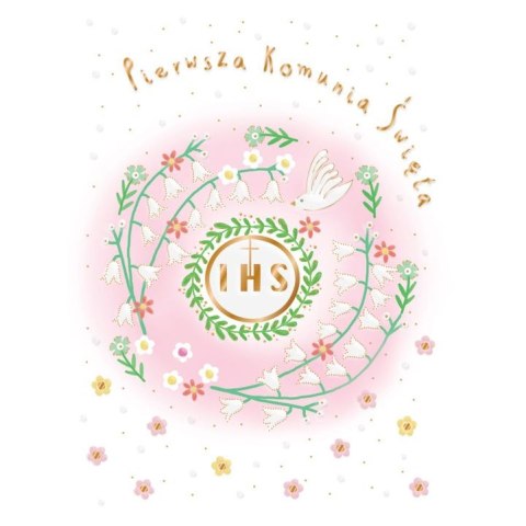 Kartka składana A5 Karnet A5 KOMUNIA GOŁAB RÓżOWY Henry (5905701482641)