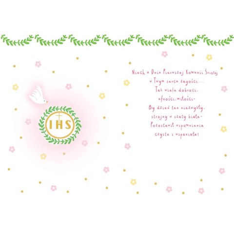 Kartka składana A5 Karnet A5 KOMUNIA GOŁAB RÓżOWY Henry (5905701482641)