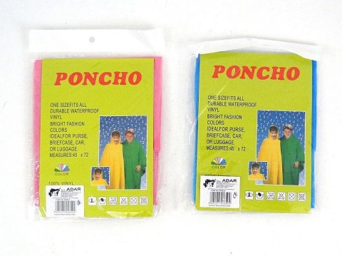 Płaszcz poncho, dla dorosłych, winylowe z kapturem, mix kolorów, 100x80cm Adar (216402)