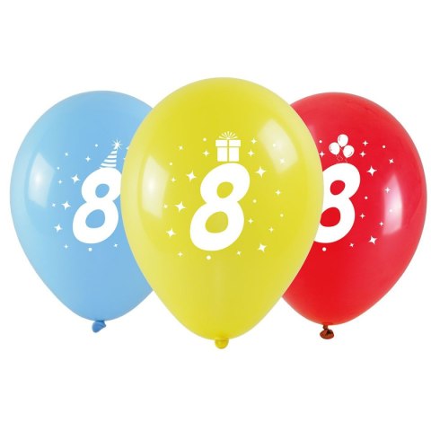 Balon gumowy z nadrukiem cyferki - 8 (3 szt.) mix Arpex (KB1979-8-9944)