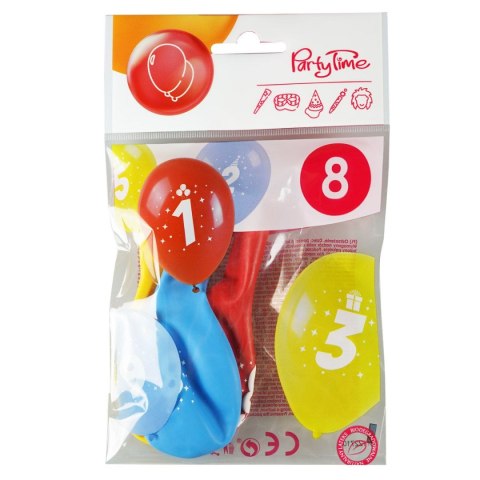 Balon gumowy z nadrukiem cyferki - 8 (3 szt.) mix Arpex (KB1979-8-9944)