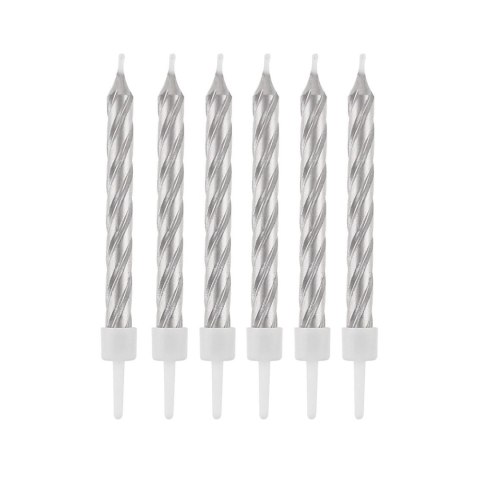 Świeczka urodzinowa zakręcone srebrne 8cm/12szt. Godan (SF-SZSR)