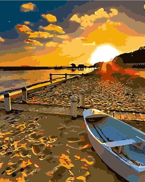 Zestaw kreatywny Malowanie po numerach 40x50cm Zachód słońca nad morzem, plaża z łodzią Flamingo Line (fys025)