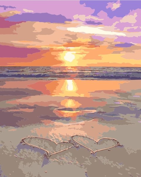 Zestaw kreatywny Malowanie po numerach 40x50cm Zachód słońca nad morzem, serca na piasku Flamingo Line (fys040)