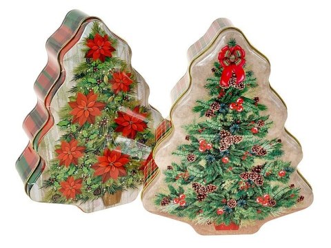 Pudełko na prezent pojemnik metalowy - choinka, otwierana, z zawieszką [mm:] 180x150x 60 Adar (598898)