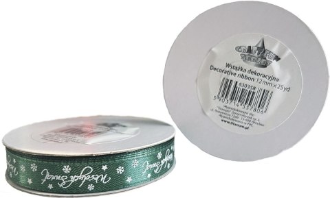 Wstążka Craft-Fun Series satynowa satynowa z nadrukiem Wesołych Świąt 12 zielony ciemny Titanum (12/25YGREEN)