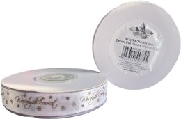 Wstążka Craft-Fun Series satynowa satynowa z nadrukiem Wesołych Świąt 12 biało-złoty Titanum (12/25YWHITE)