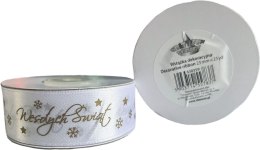 Wstążka Craft-Fun Series satynowa satynowa z nadrukiem Wesołych Świąt 25 biało-złoty Titanum (25/25YWHITE)