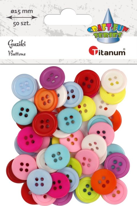 Guziki Craft-Fun Series plastikowe okrągłe 15mm mix 50 szt Titanum