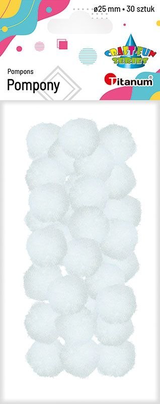 Pompony Craft-Fun Series białe 30 szt Titanum