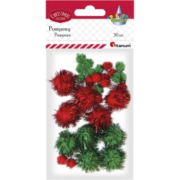 Pompony Craft-Fun Series brokatowe zielono-czerwony 30 szt Titanum (282932)