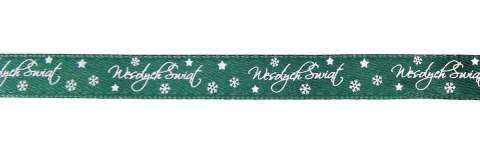 Wstążka Craft-Fun Series satynowa satynowa z nadrukiem Wesołych Świąt 12 zielony ciemny Titanum (12/25YGREEN)